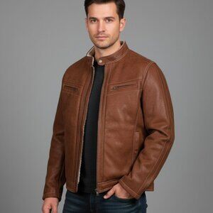 Guess Men's Faux Suede Shearling Biker Jacket Size XXL Brown